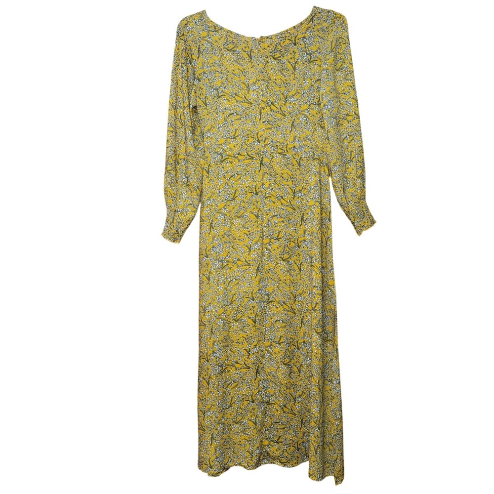 Women's Maxi Yellow Dress Cotton Blend S Boho Floral Prairie Cottage Puff Sleeve - Picture 3 of 14